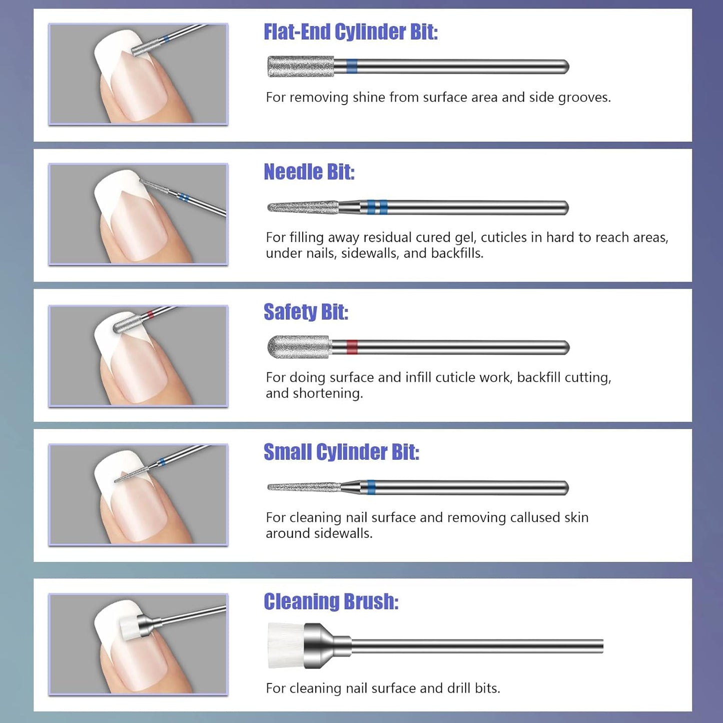 Depvko Nail Drill Bits 20Pcs, 3/32'' Ceramic Carbide Drill Bits for Nails, Nail Bits for Nail Drill, Nail Drill Bit Set for Cuticle Remover Manicure Beauty and Personal Care Depvko