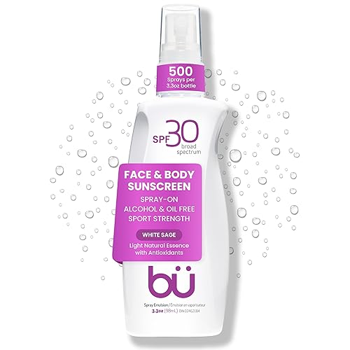 BU SPF 30 Sunscreen Spray for Face and Body, Non Aerosol Spray, Ultrafine WOWmist, TSA Travel Size Sunscreen, Clear, Non Greasy, Water Resistant