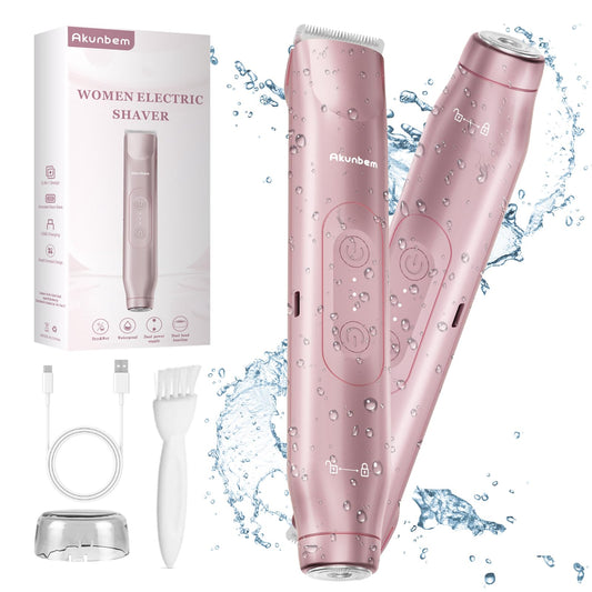 Akunbem Bikini Trimmer for Women - 2 in 1 Electric Razors for Women - Dual Head Electric Shaver - IPX7 Waterproof Wet & Dry Use Body Hair Trimmer Beauty and Personal Care Akunbem Default Title
