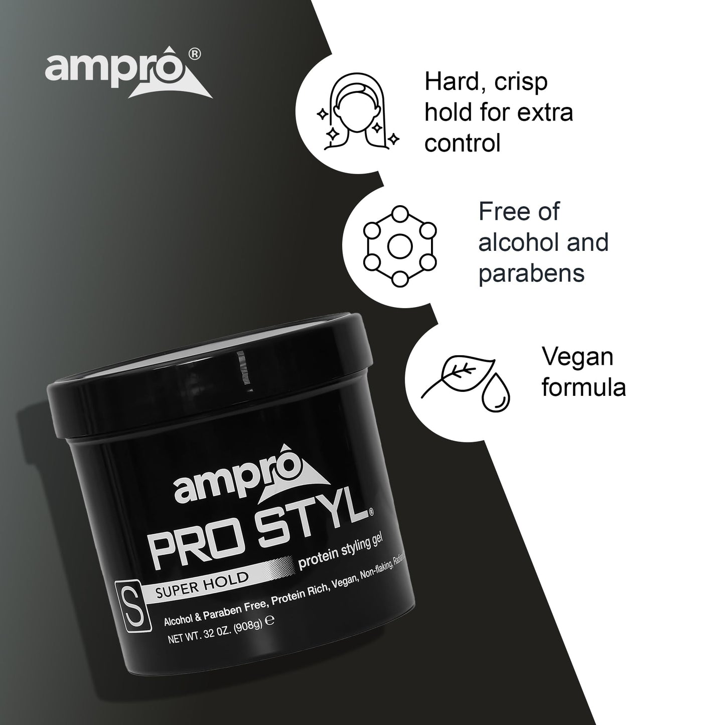 AmPro Pro Styl Styling Gel - Protects and Strengthens Your Strands - Non-Flaking, Alcohol Free, Vegan Formula - Flexible, Touchable Hold for All Hair