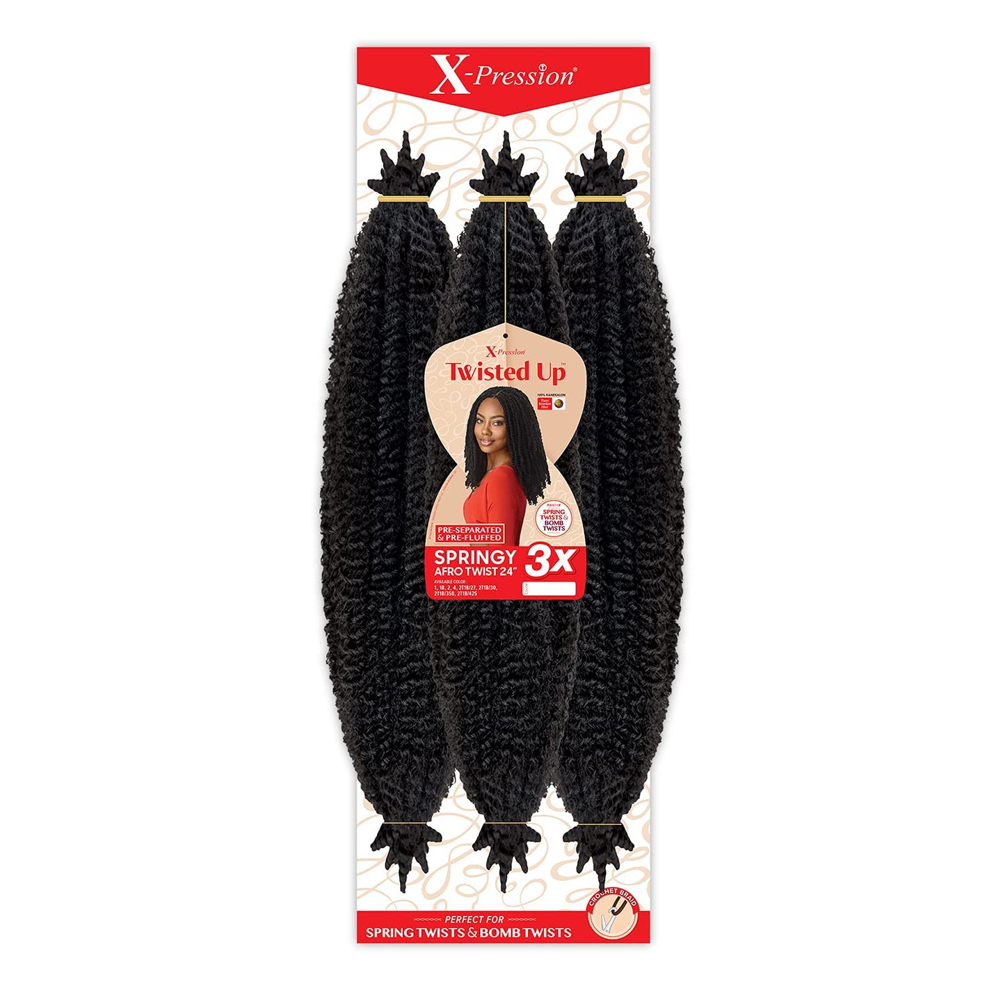 X-pression Braid Outre Crochet Braids X-Pression Twisted Up 3X Springy Afro Twist 24inch (5-pack, 1B)