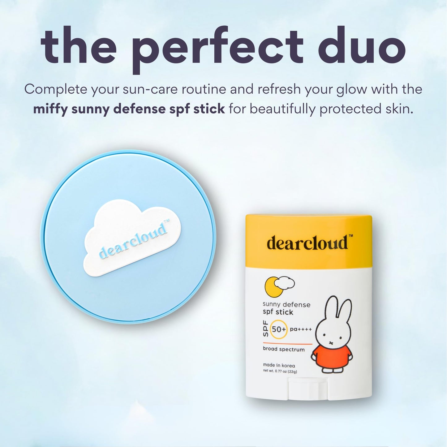 dearcloud Dear Sun Perfecting SPF Cushion - Color Adapting Sunscreen, Korean Sunscreen SPF 50+ (.53 oz)