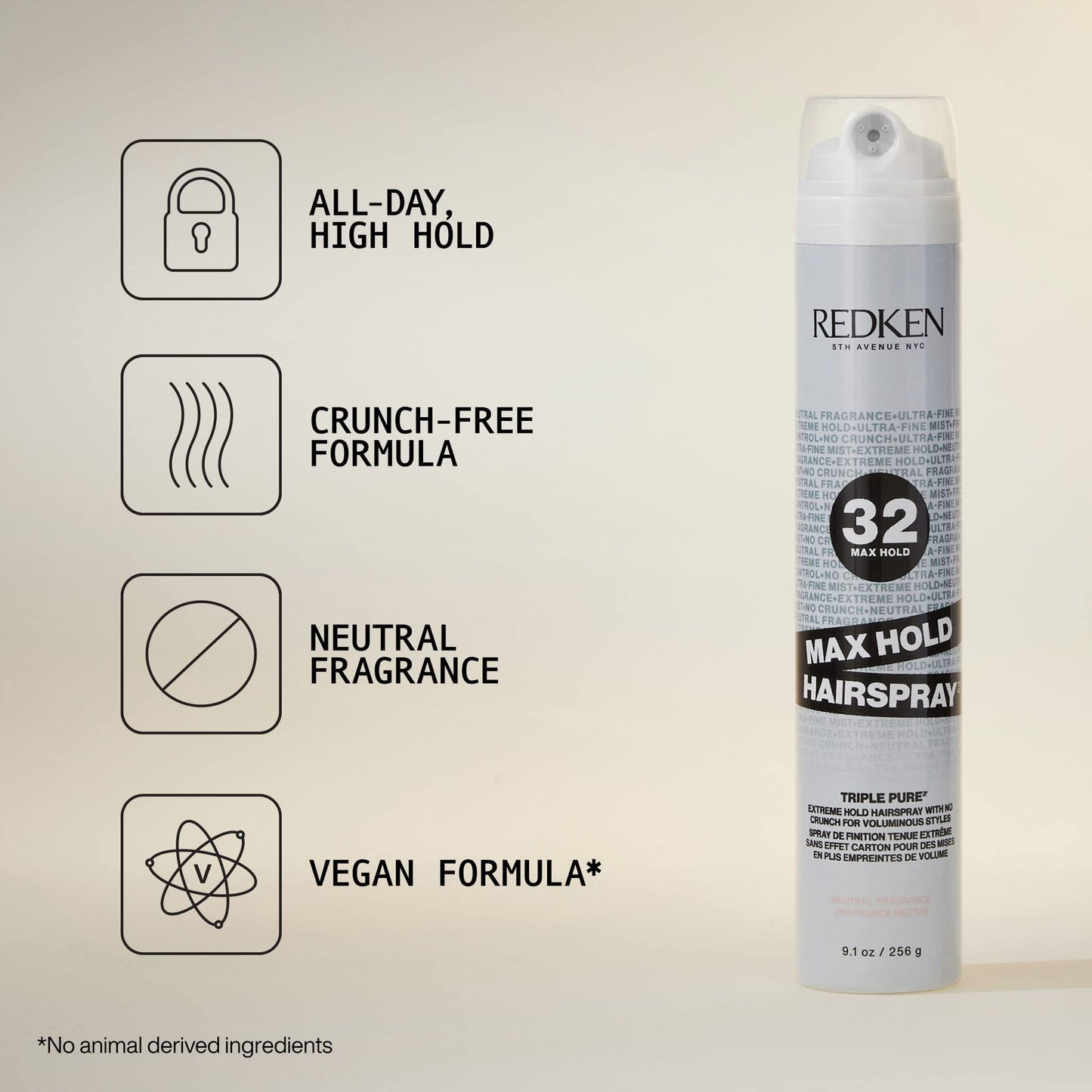 Redken Max Hold Neutral Hairspray 32 | Extreme Maximum High Hold Hairspray | Long-Lasting Lift & Frizz Control | For All Hair Types | Neutral