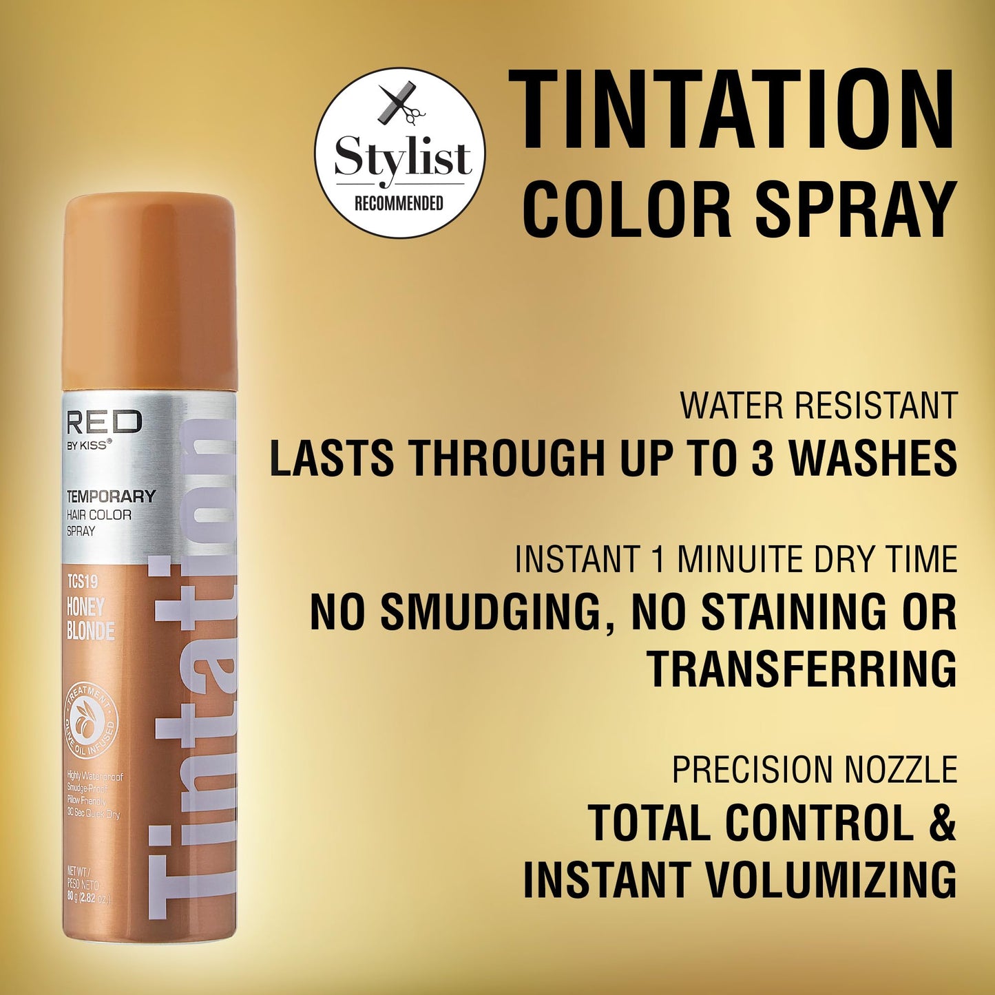 Red by Kiss Tintation Temporary Hair Color Spray, Instant Gray Root Touch Up Coverage, Water-Resistant & Smudge-Proof, Easy Wash Out, Barber