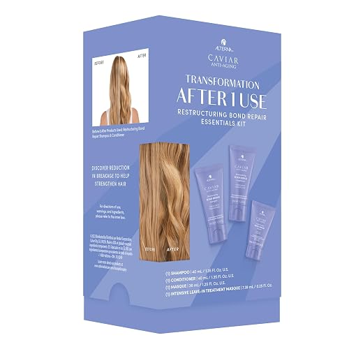 Alterna Haircare CAVIAR Anti-Aging Restructuring Bond Repair Travel Kit - Shampoo, Conditioner, Masque | Strengthens and Protects Damaged Hair