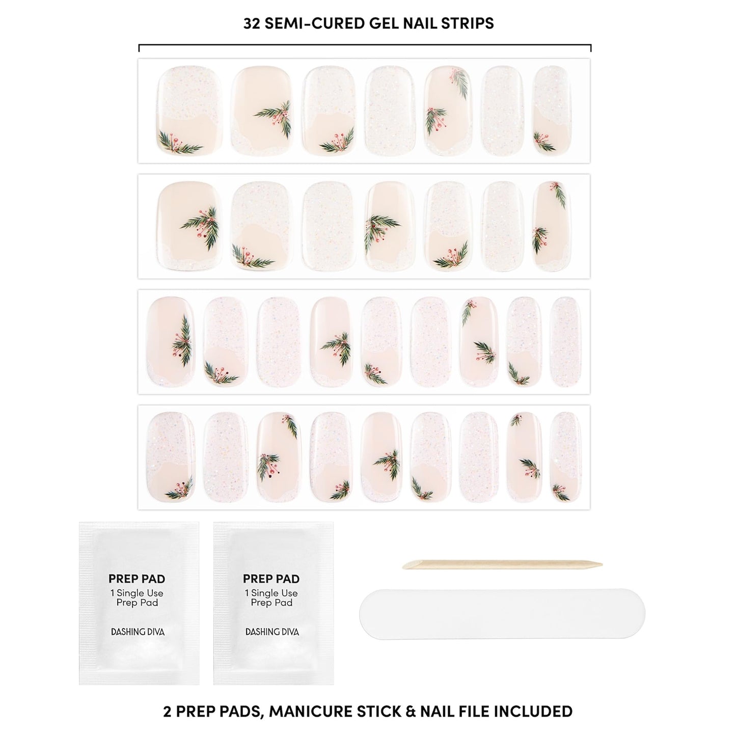 Dashing Diva Glaze Nail Strip Set - Garland Frost - Long Lasting, Chip Resistant, Semi-Cured Gel Nail Strips - Gel Set - 4-Piece Manicure Kit with 32 Beauty & Personal Care Dashing Diva