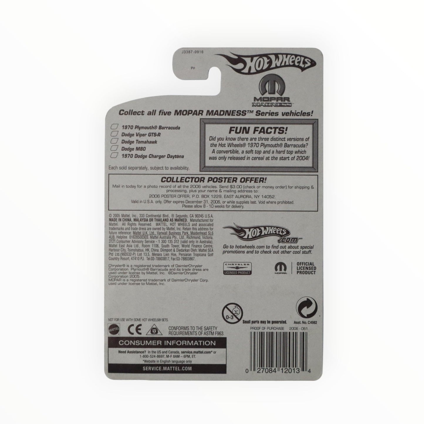 Hot Wheels 2006-061 Mopar Madness 1/5 1970 Plymouth Barracuda 1:64 Scale