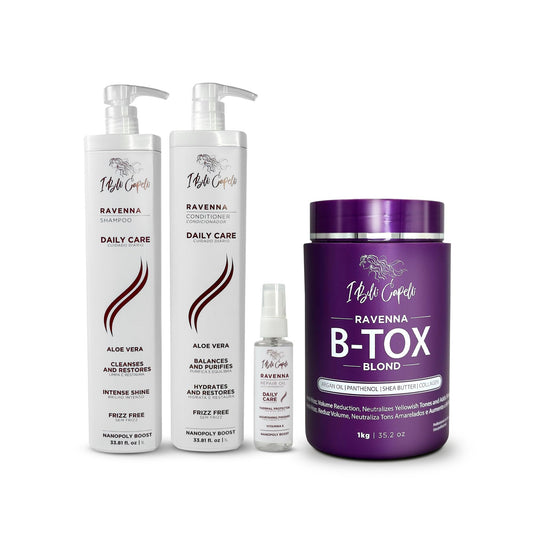 I Belli Capelli Ravenna Hair Straightening Kit - Blonde Hair B-tox, Aloe Vera Shampoo & Conditioner, Repair Oil - Anti-Frizz, Intense Hydration, Shine Beauty & Personal Care I Belli Capelli