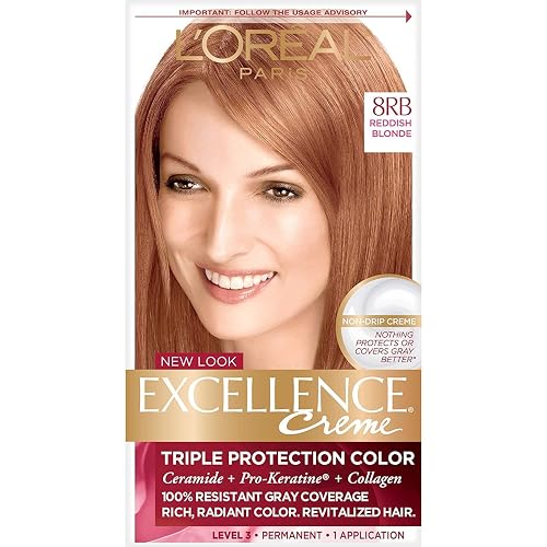 L’Oreal ParisExcellence Triple Protection Color Creme, Level 3 Permanent, Reddish Blonde/Warmer 8RB (Pack of 3)