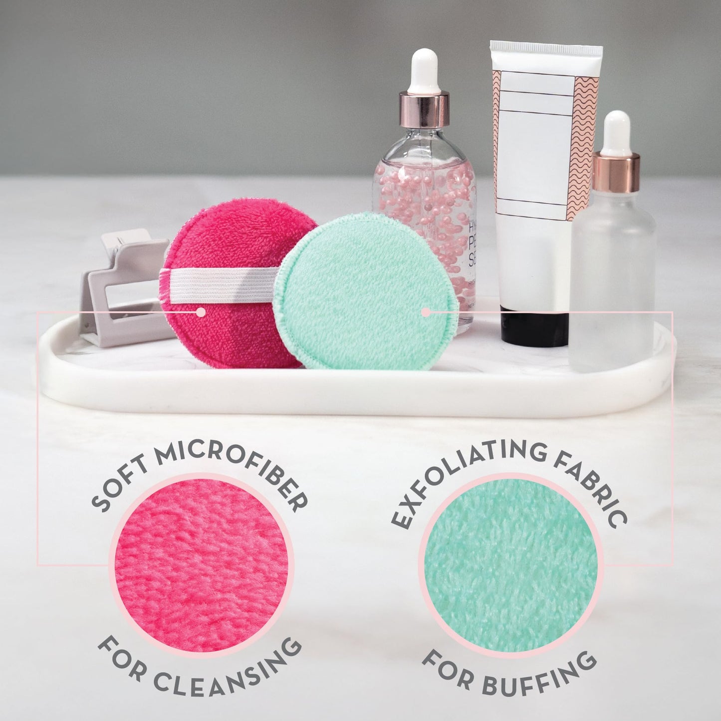 S&T INC. Face Scrubber, Dual-Sided Face Exfoliator with Elastic Strap, Facial Cleansing Pads and Makeup Remover, 3.3 Inch Diameter, 2 Pack, Teal