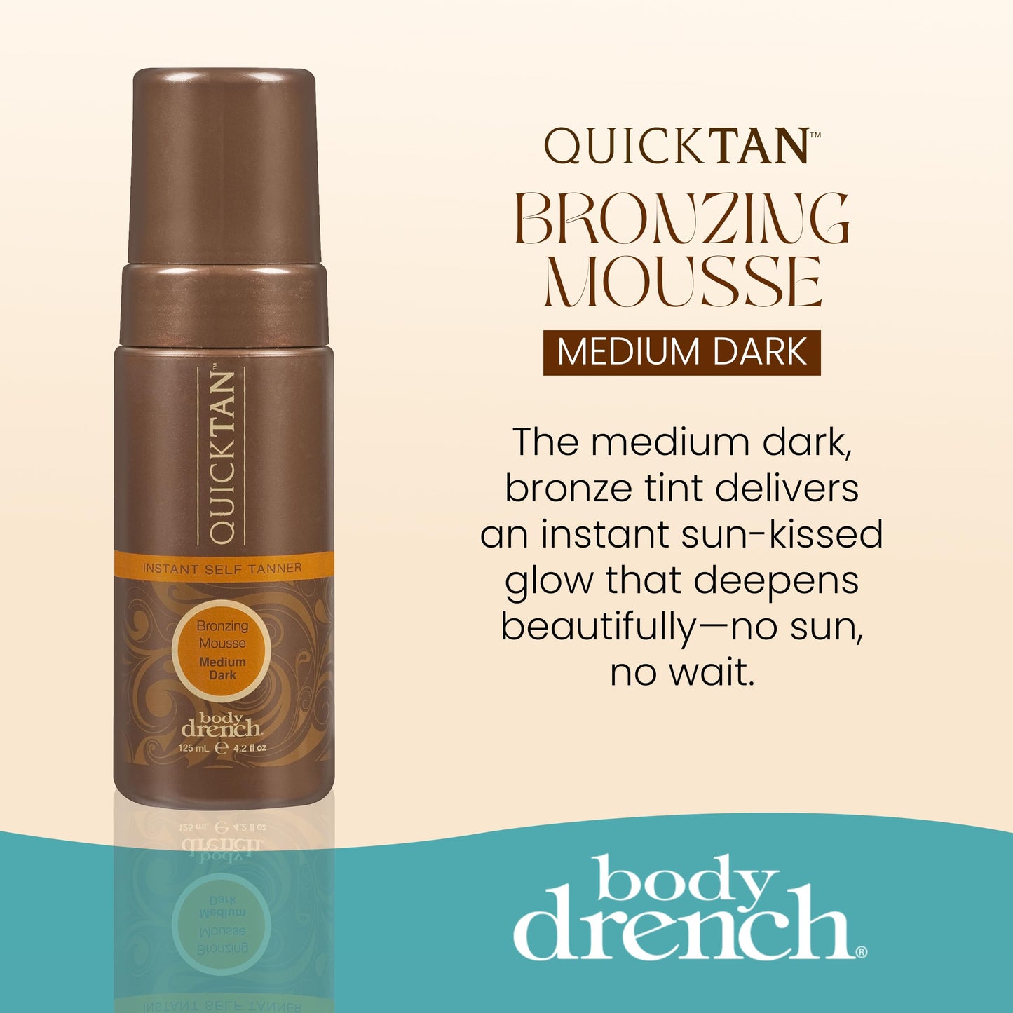 Body Drench QuickTan Self Tanner Mousse - Medium Dark Tan, Sunless Tanning Foam for Body, Natural-Looking Glow, 4.2 oz