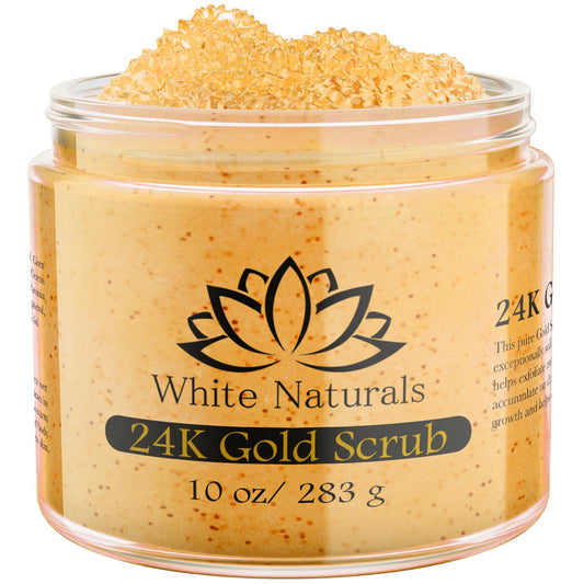24K Gold Body Scrub, Natural Exfoliating Face Sugar Scrub With Anti-Aging Properties, Pure Skin Moisturizer, Reduce Wrinkles Deep Pore Cleansing