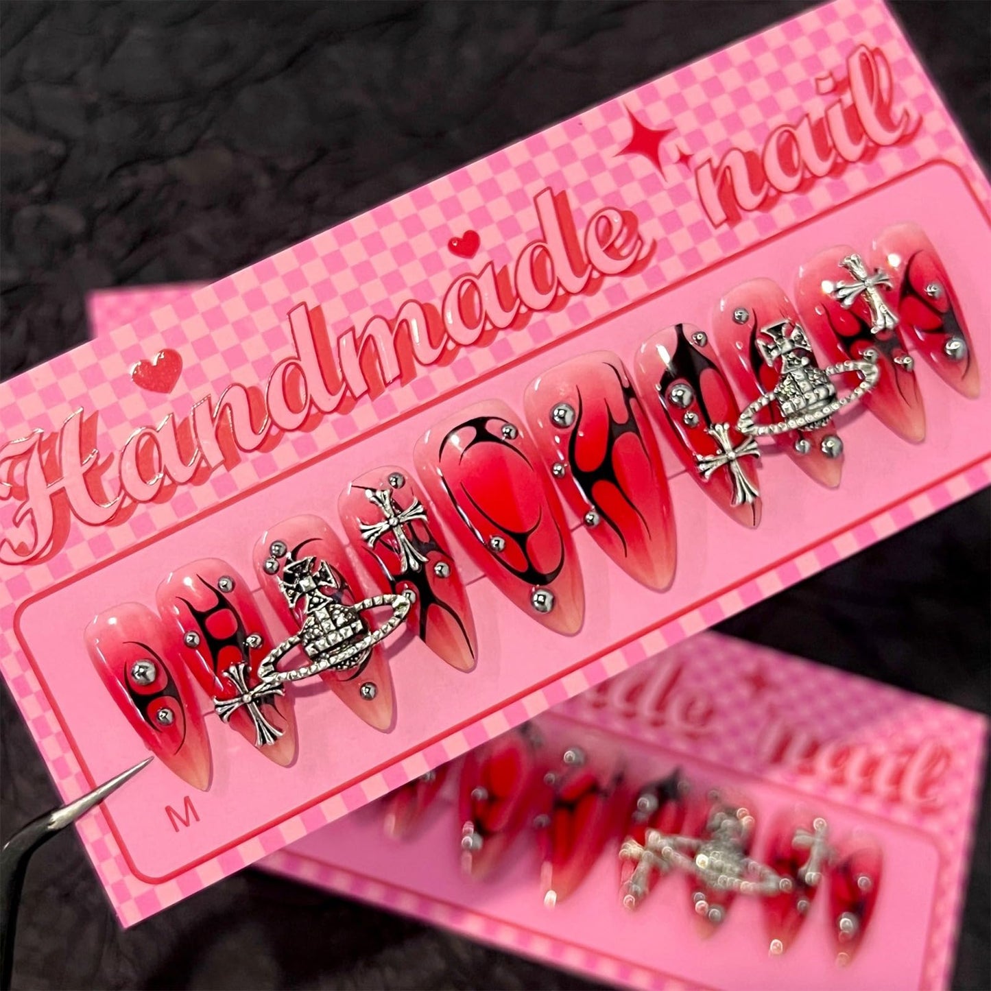 Advanced wearing nail flame nail art almond shaped fake nails Beauty & Personal Care FWJUNHUYC