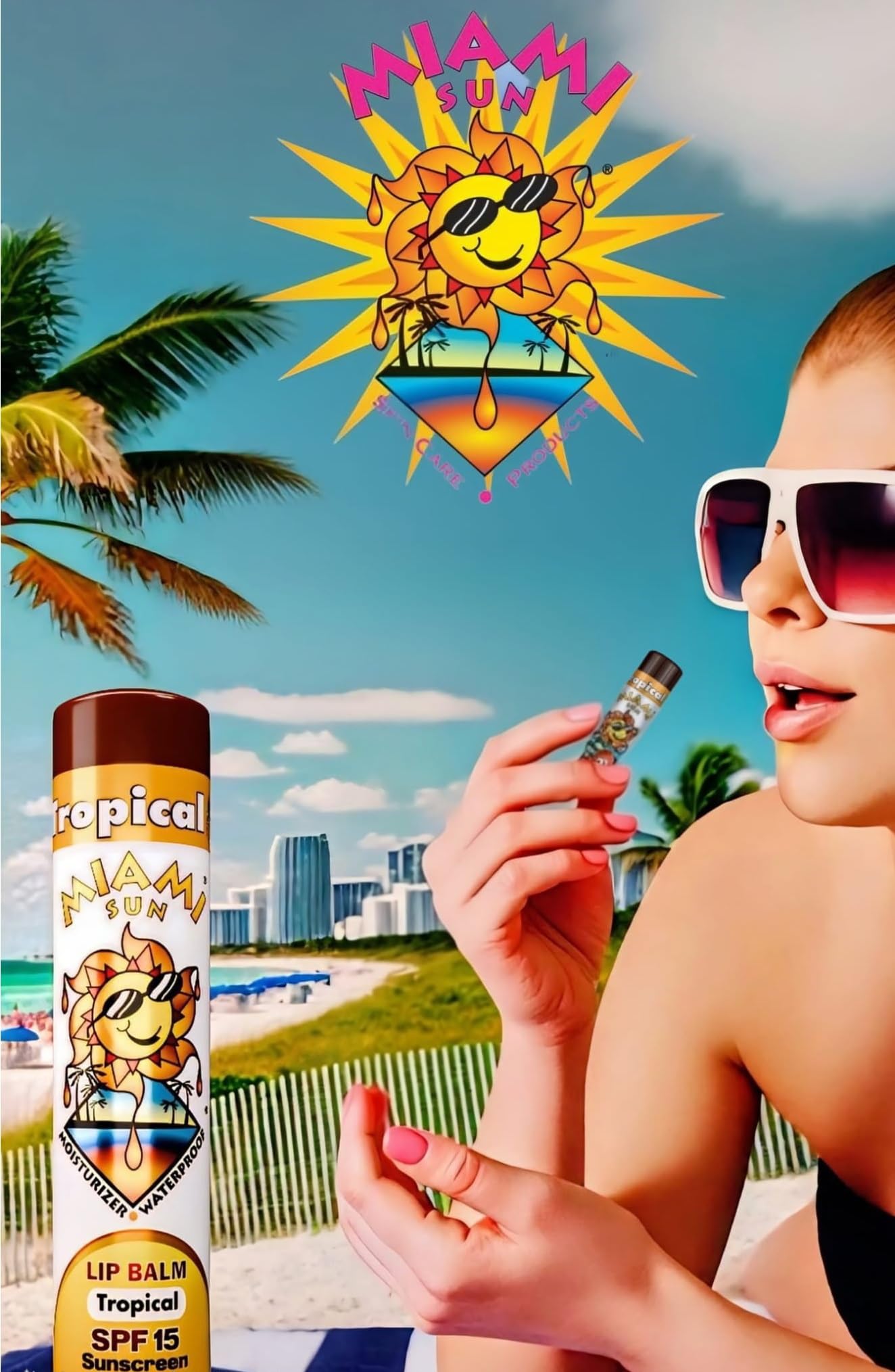 Miami Sun SPF15 Tropical Flavor Sunscreen Lip Balm, offers essential UVA/UVB protection, shield lips from sun exposure, moisturizes and softens lips Beauty and Personal Care MIAMI SUN