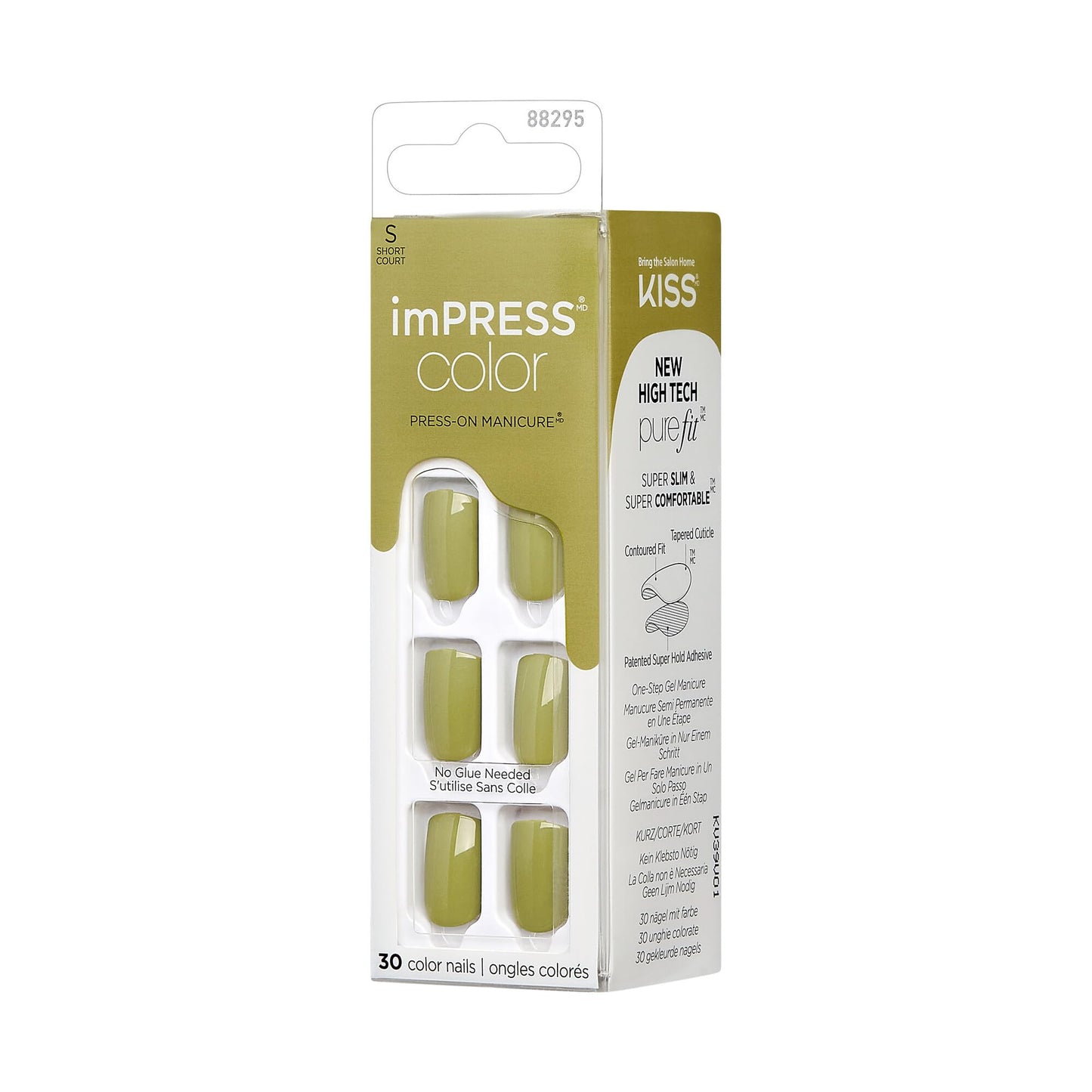 KISS Impress Color No Glue Mani 30 Pcs Press on Nails, Olive Green, Short Size, Squoval Shape, Simple Peel & Press Easy Apply, Hassle-Free Removal Beauty & Personal Care KISS