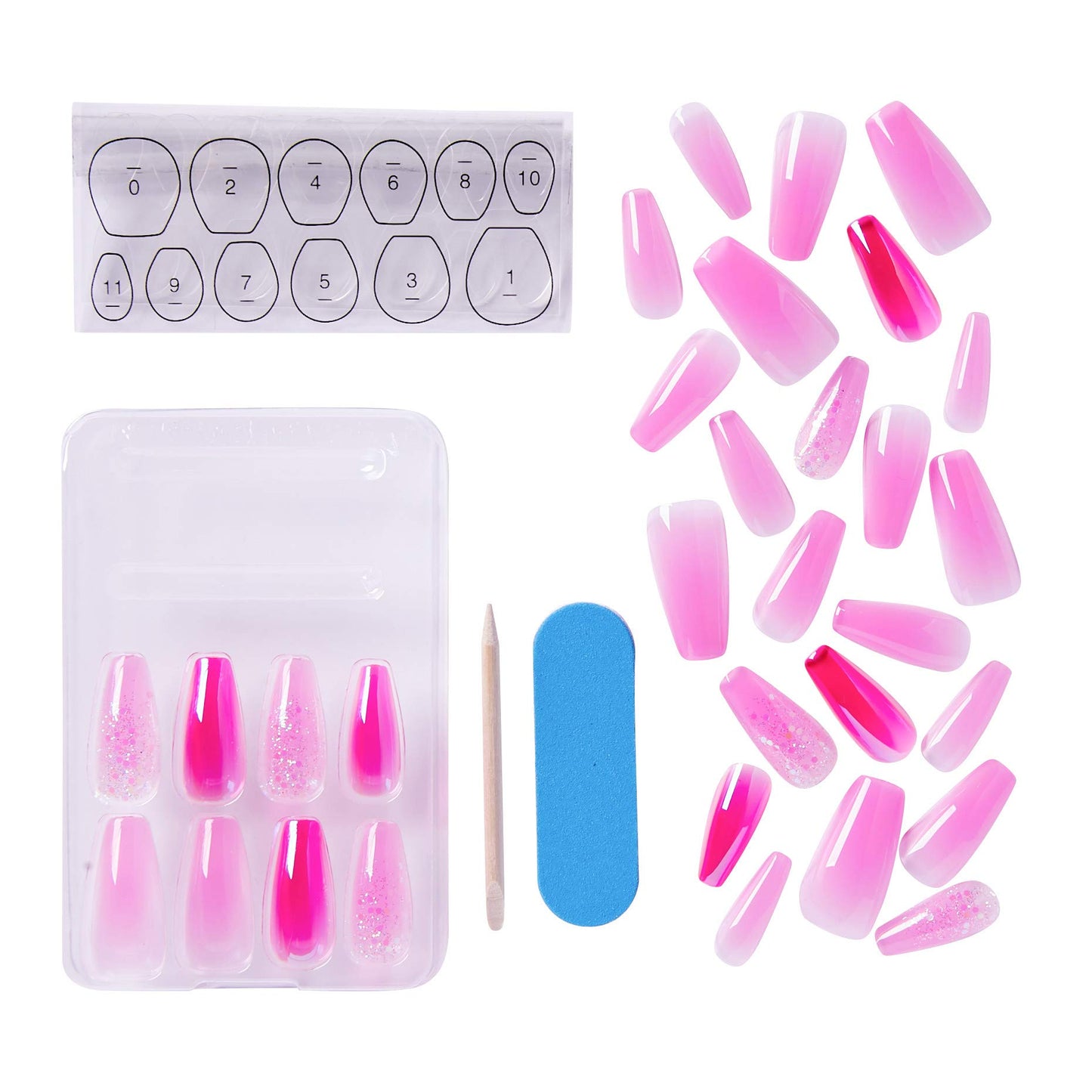KISS Jelly Fantasy On-Trend Translucent Sculpted Nails, Long, Coffin, “Jelly Baby”, Durable, Easy To Apply, Includes Pink Gel Nail Glue, Mini Nail
