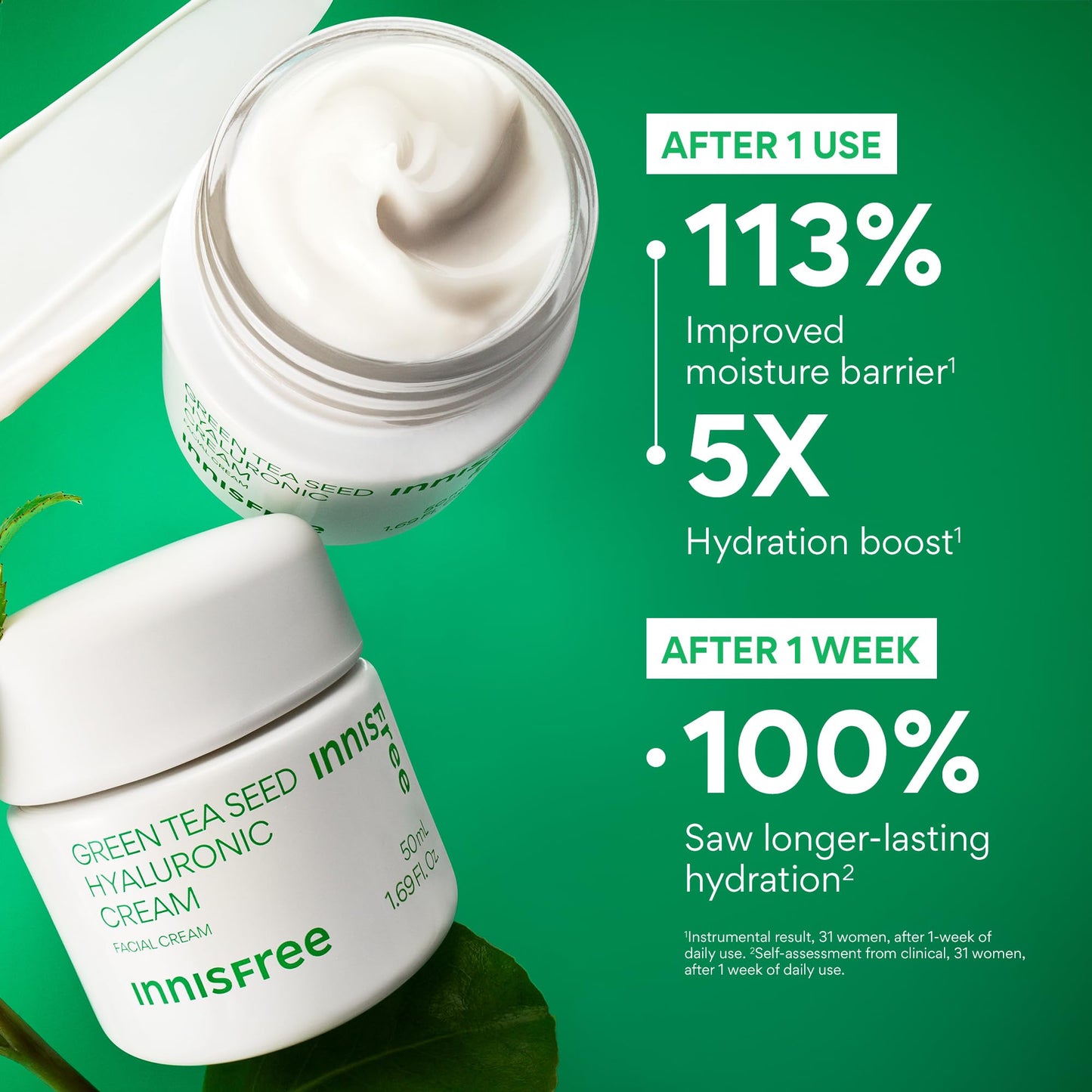 innisfree Green Tea Seed Hyaluronic Acid Cream, Korean Face Moisturizer with Ceramide & Skin Barrier Complex, Fragrance-Free & Non-Comedogenic Beauty and Personal Care innisfree
