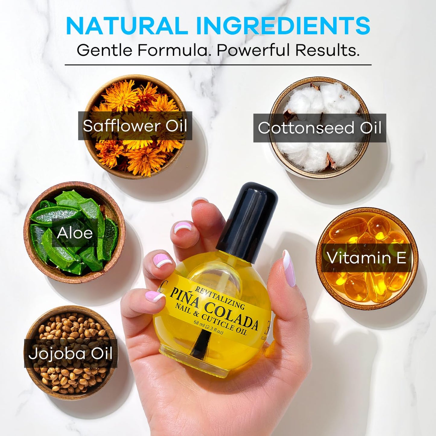 ELLIE CHASE Moisturizing Cuticle & Nail Care Oil 2.3 Fl Oz - Pina Colada Scented - Infused with Jojoba Oil, Aloe, Vitamin E - Nail & Cuticle