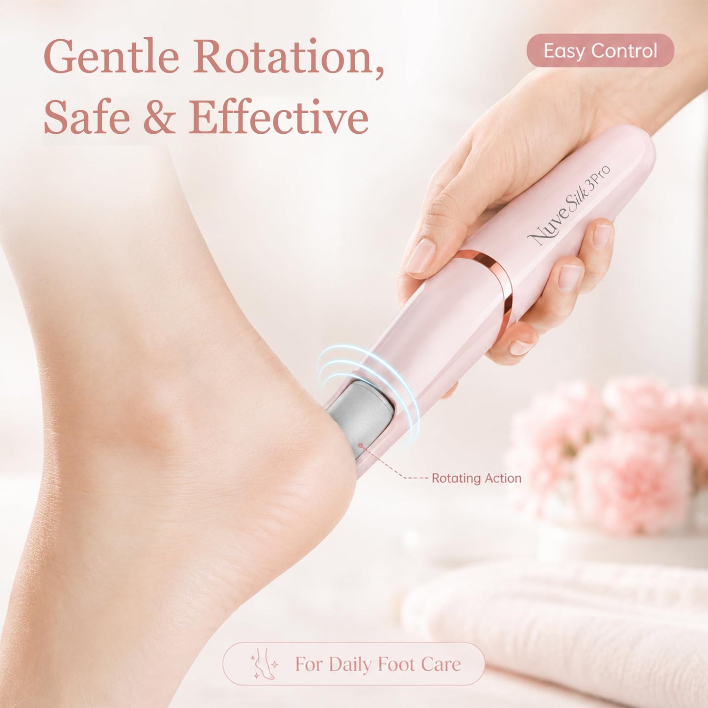 Nuve Silk 3 Pro Callus Remover for Feet, 2-Speed Electric Foot File, Pink Beauty and Personal Care Nuve Silk 3 Pro