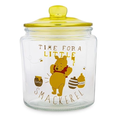 Winnie the Pooh Disney Time For A Little Smackerel Glass Snack Jar Container With Lid | Kitchen Food Storage For Snacks, Candy | 6 Inches Tall