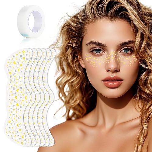Glitter Freckles Face Tattoo, Temporary Sparkle Freckles, Waterproof & Sweatproof Face Glitter Tattoo for Party, Music Festival 6 Counts with 1