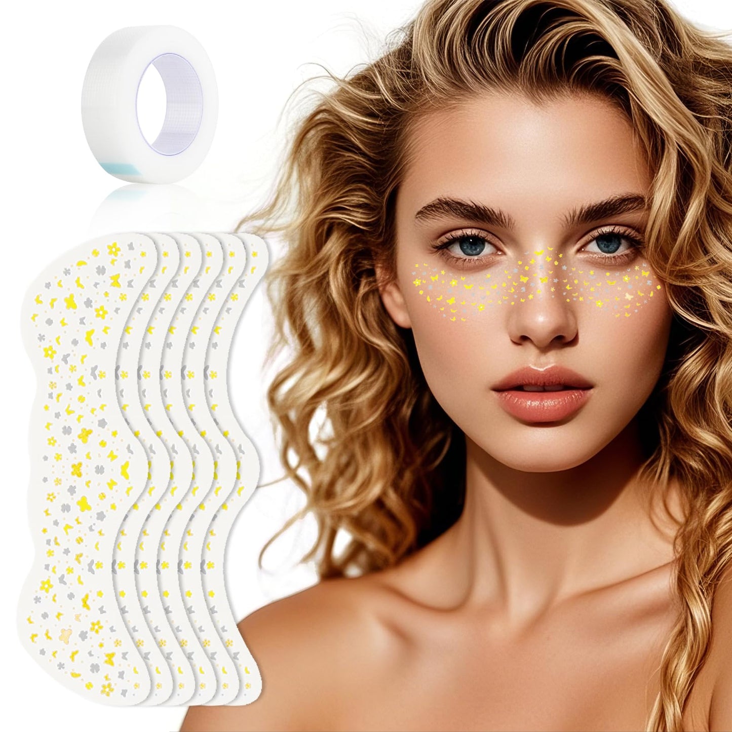 Glitter Freckles Face Tattoo, Temporary Sparkle Freckles, Waterproof & Sweatproof Face Glitter Tattoo for Party, Music Festival 6 Counts with 1