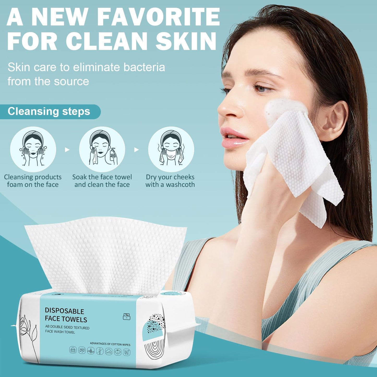 Face Towels, Disposable Face Towel 100 Count, Makeup Remover Dry Wipes, Soft Cotton Dry Wipes Facial Cloths Towelettes for Washing and Drying, Facial Beauty and Personal Care VETYUND