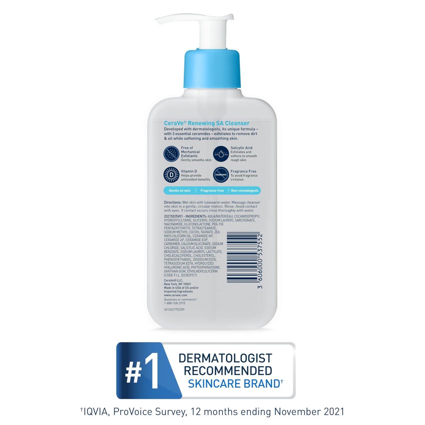 CeraVe Renewing Salicylic Acid Cleanser, Formulated With Hyaluronic Acid, Niacinamide, & Ceramides, Gentle BHA Exfoliating Face Wash Smooths & Softens