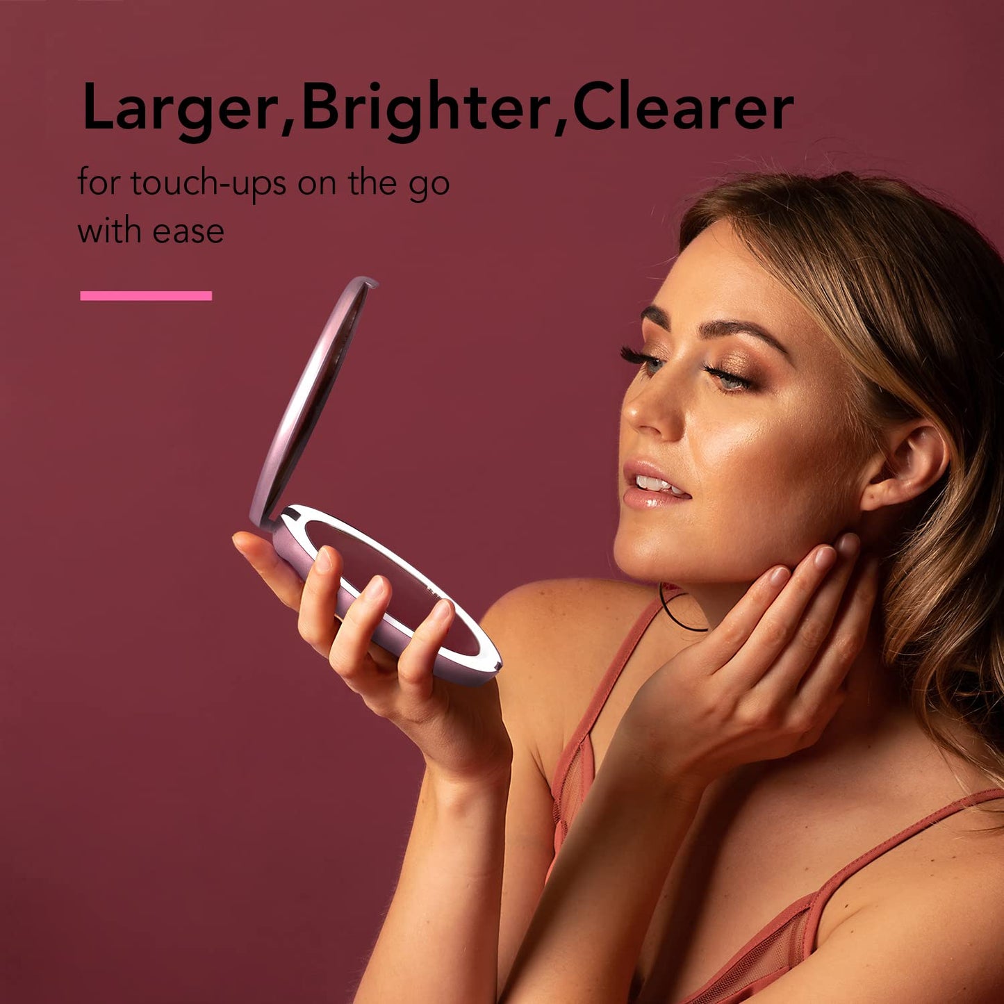 Fancii Taylor LED Lighted Travel Makeup Mirror, Rechargeable with 10x/1x Magnifying & 3 Light Settings - Compact, Portable, Large 5” Wide Hand Mirror