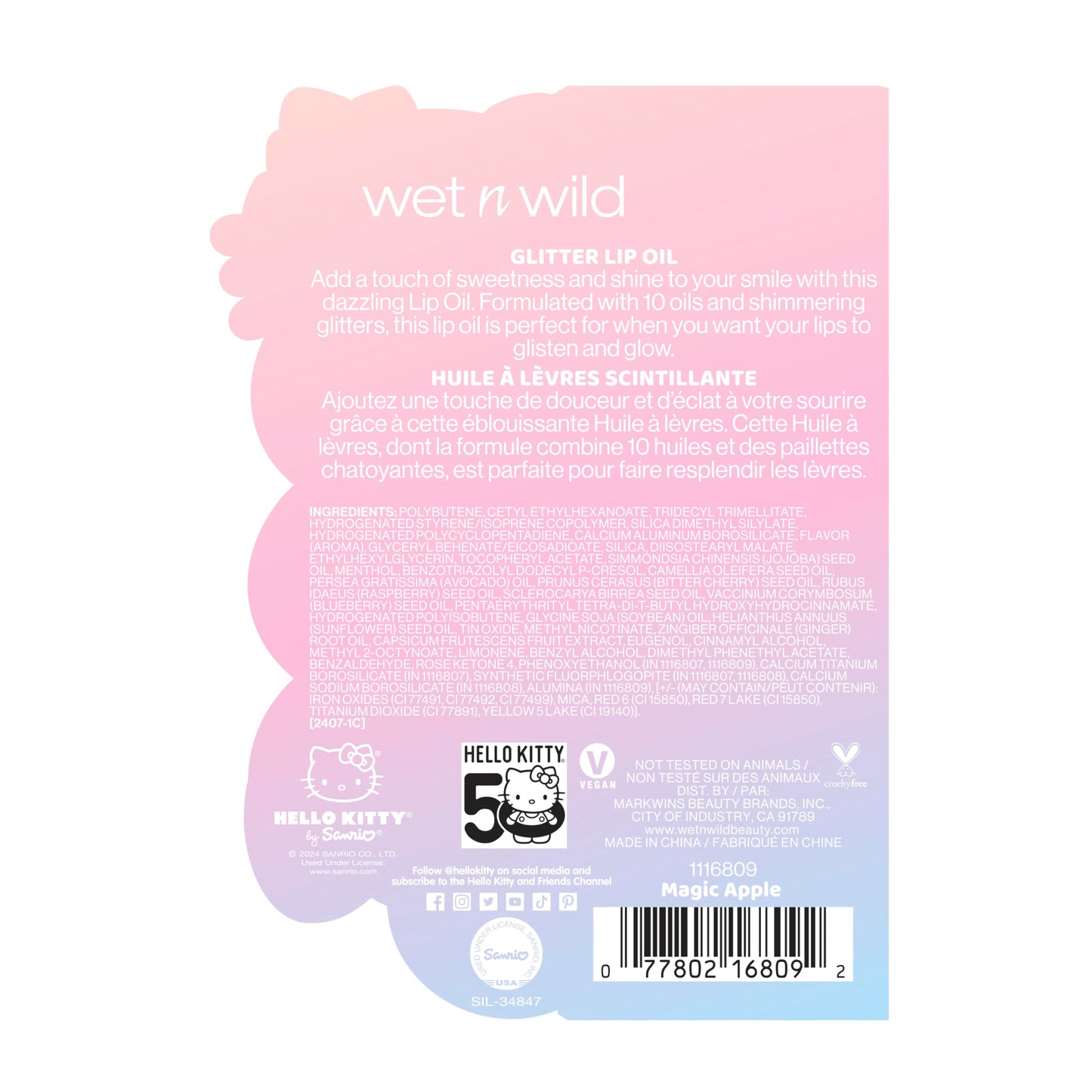 wet n wild Hello Kitty Glitter Lip Oil, New 10 Oil Infused Formula, Warm Apple Pie Lightly Scented, Sparkly Bold Colors, Cruelty-Free & Vegan - Magic