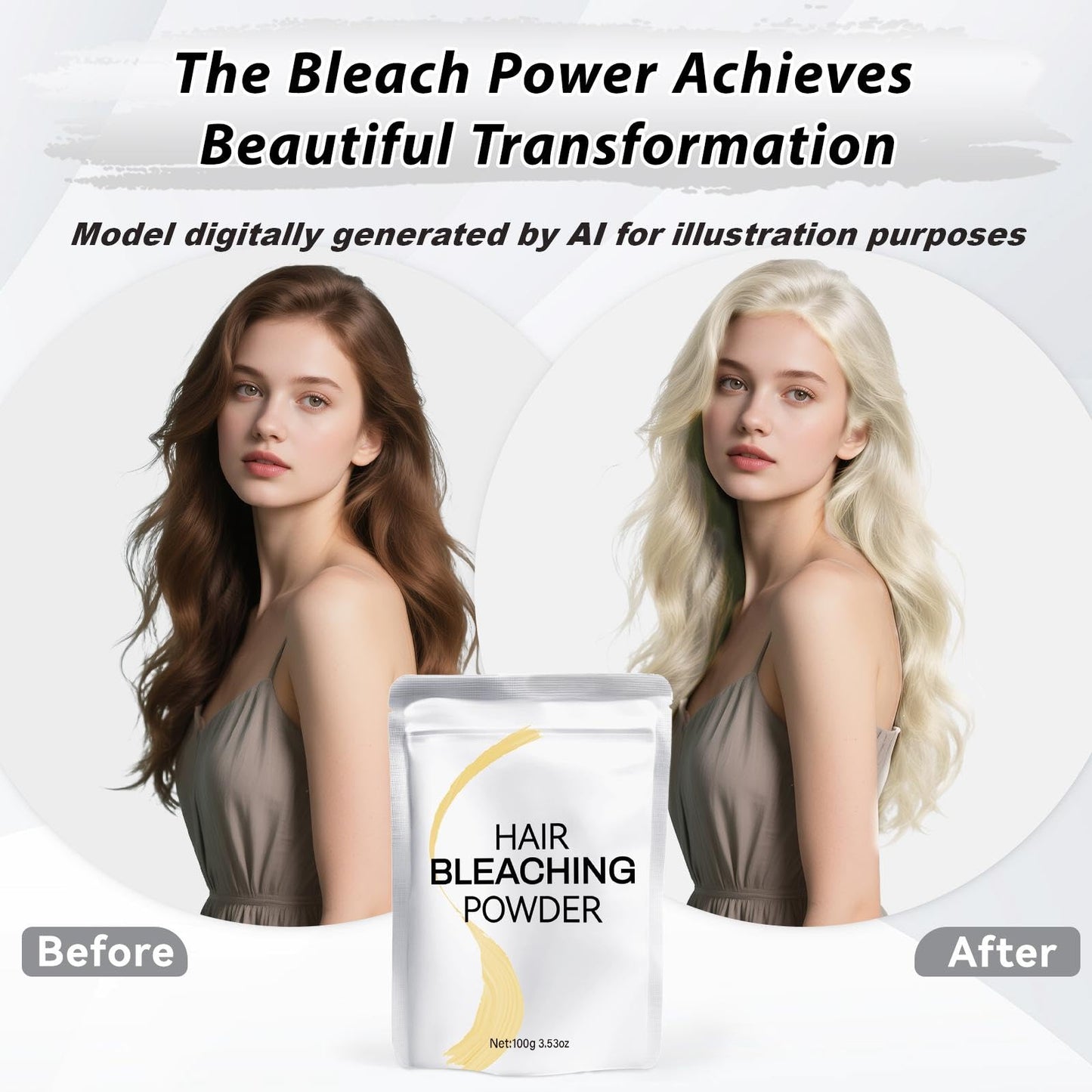 Hair Bleach Powder 100g/3.53oz, Professional Lightening Bleach for Hair, Strong & Gentle Bleach Powder for Hair, Lift Up to 8 Levels, Perfect for DIY Beauty and Personal Care JUANCHI