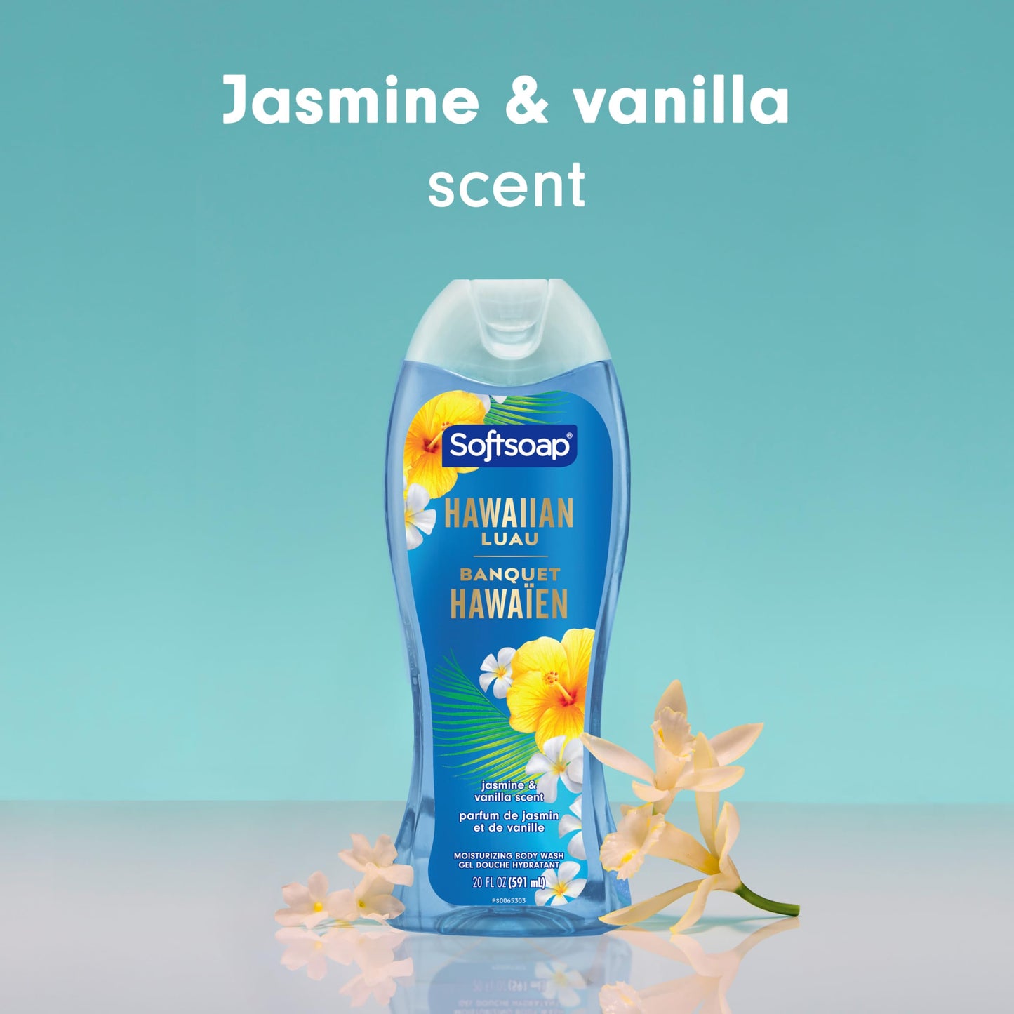Softsoap Hawaiian Luau Moisturizing Body Wash, pH Balanced, Jasmine and Vanilla Scent, 20 fl oz