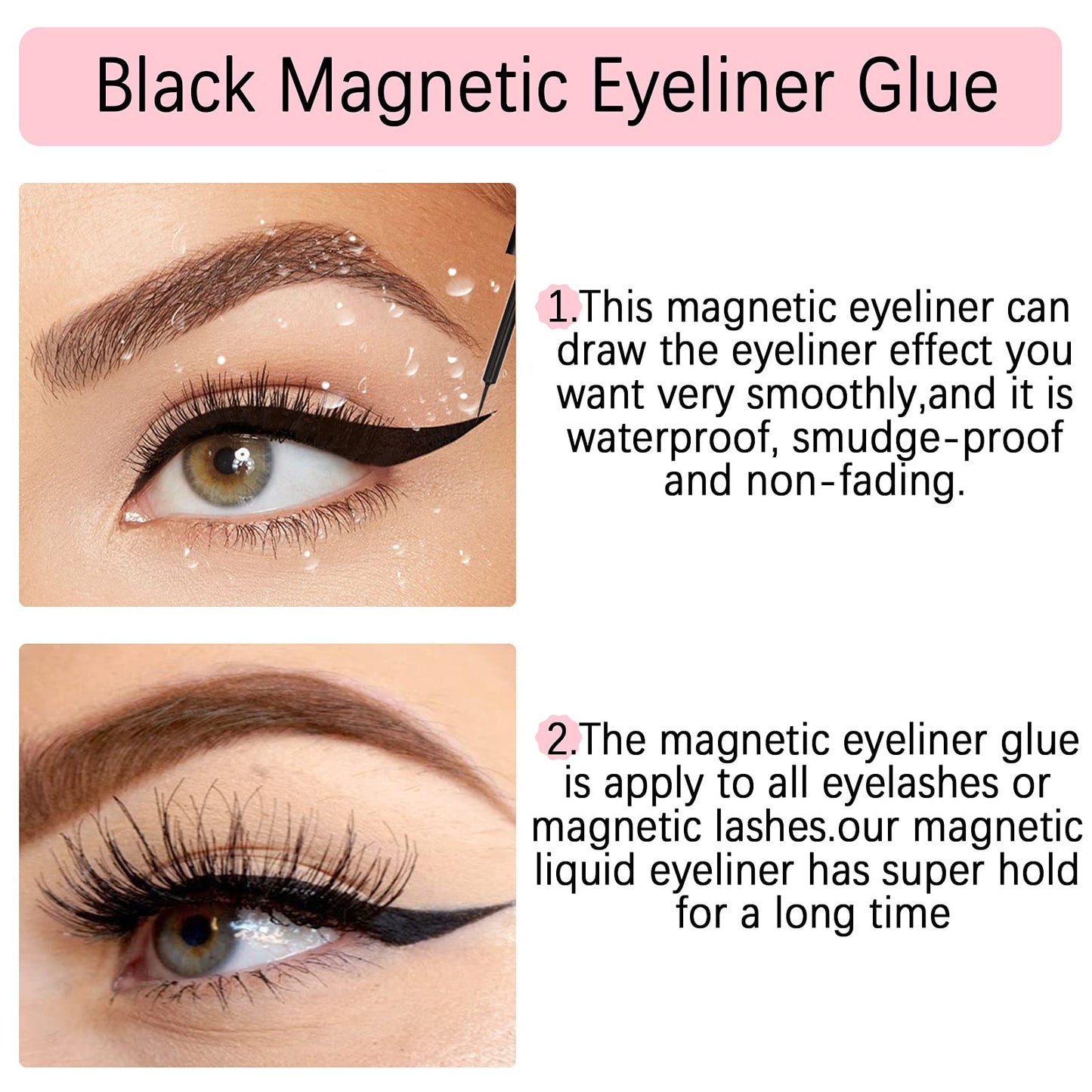 Magnetic Eyeliner 3PCS Smudge Resistant Magnetic liner,Works with All Magnetic Eyelashes,No iron powder and Natural Look,Easy to apply and No Glue