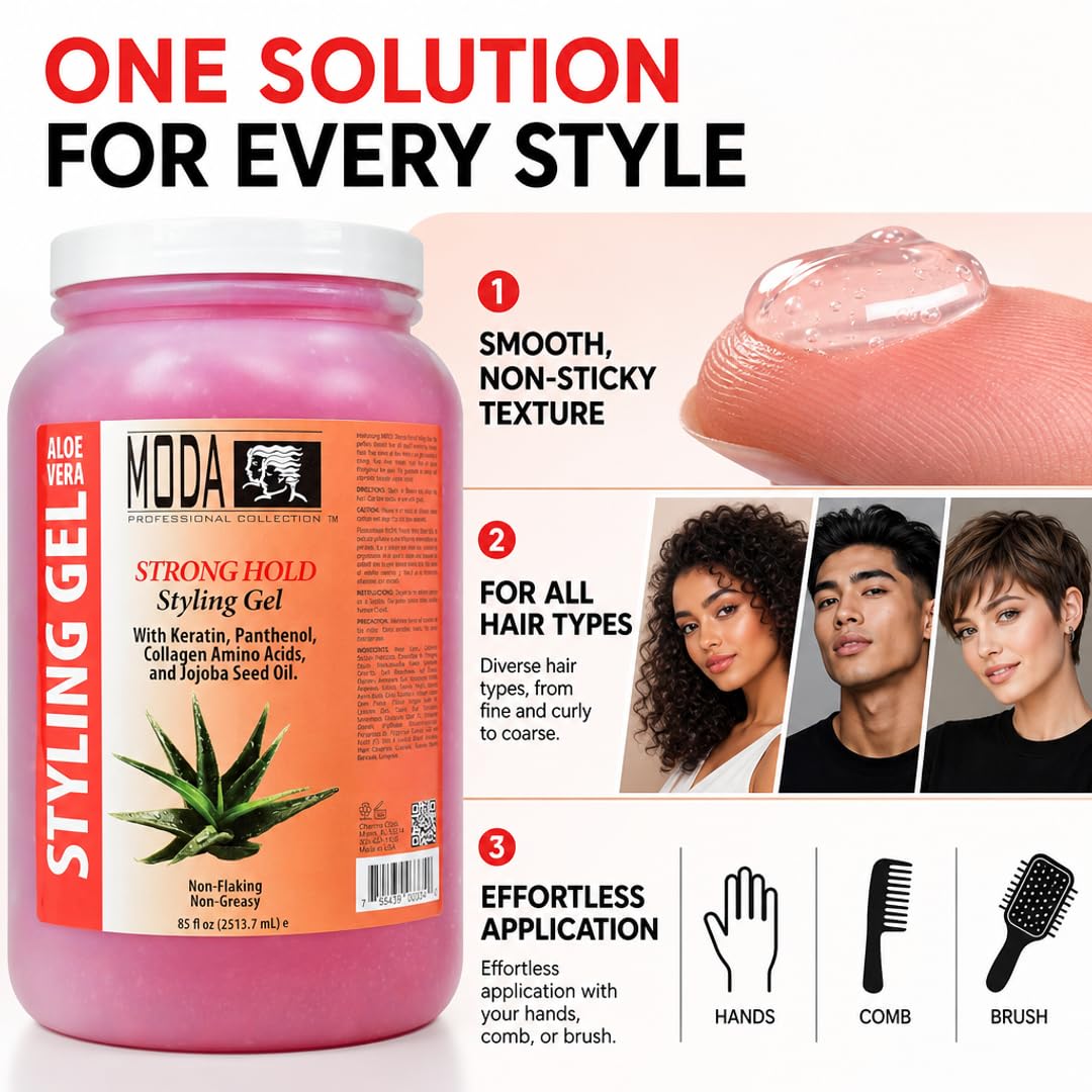 MODA Styling Gel - Flake-Free, All-Day Hold Hair Repair Treatment | Keratin, Collagen, Panthenol, Vitamin E & Glycerin | Alcohol-Free, Sulfate-Free