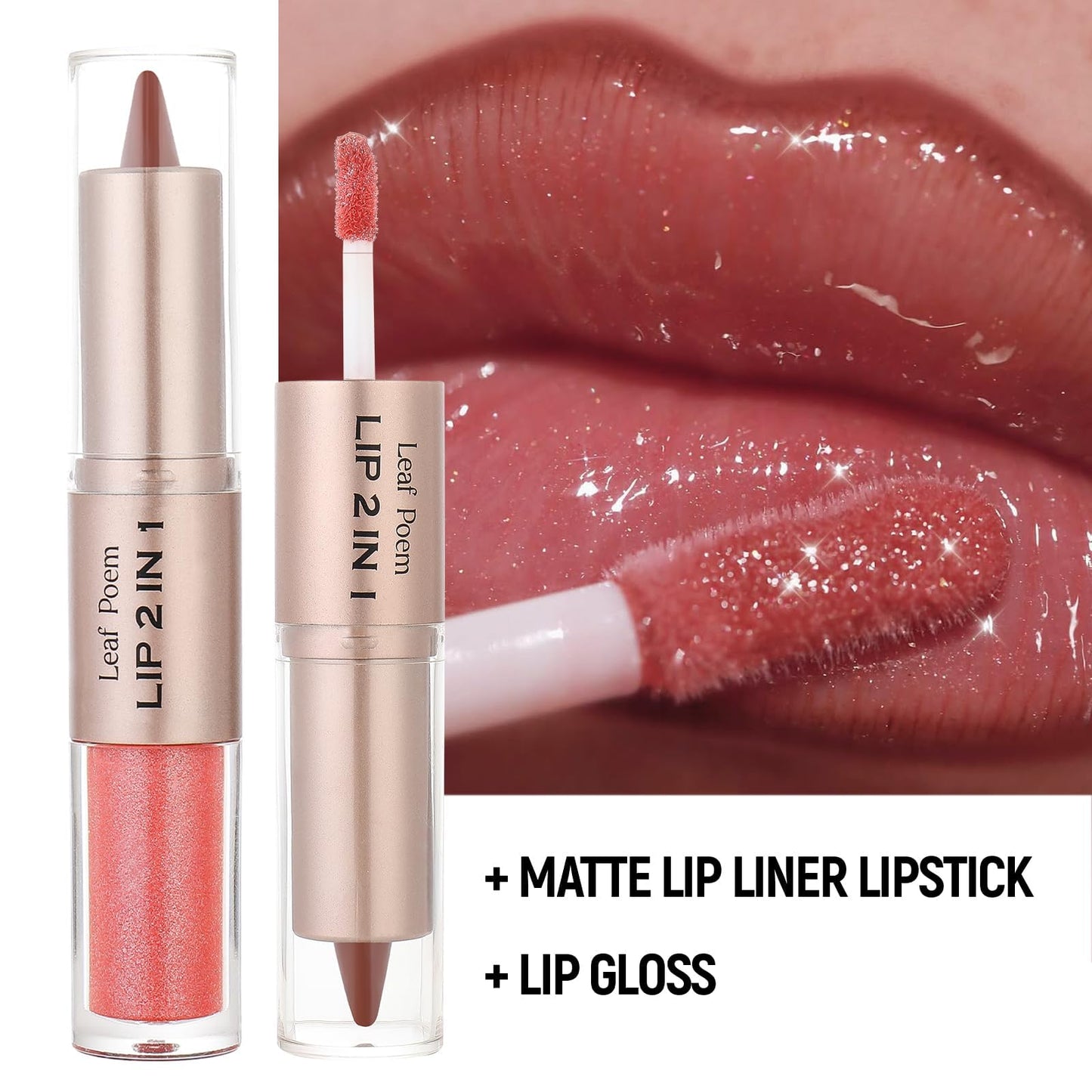 BAISEN DIARY 2-in-1 Double-Ended Matte Lip Liner & Lip Gloss Duo, Caramel Brown Nude Ombre Lip Combo Pencil, Lip Liner and Lipstick Gloss Set Beauty and Personal Care BAISEN DIARY