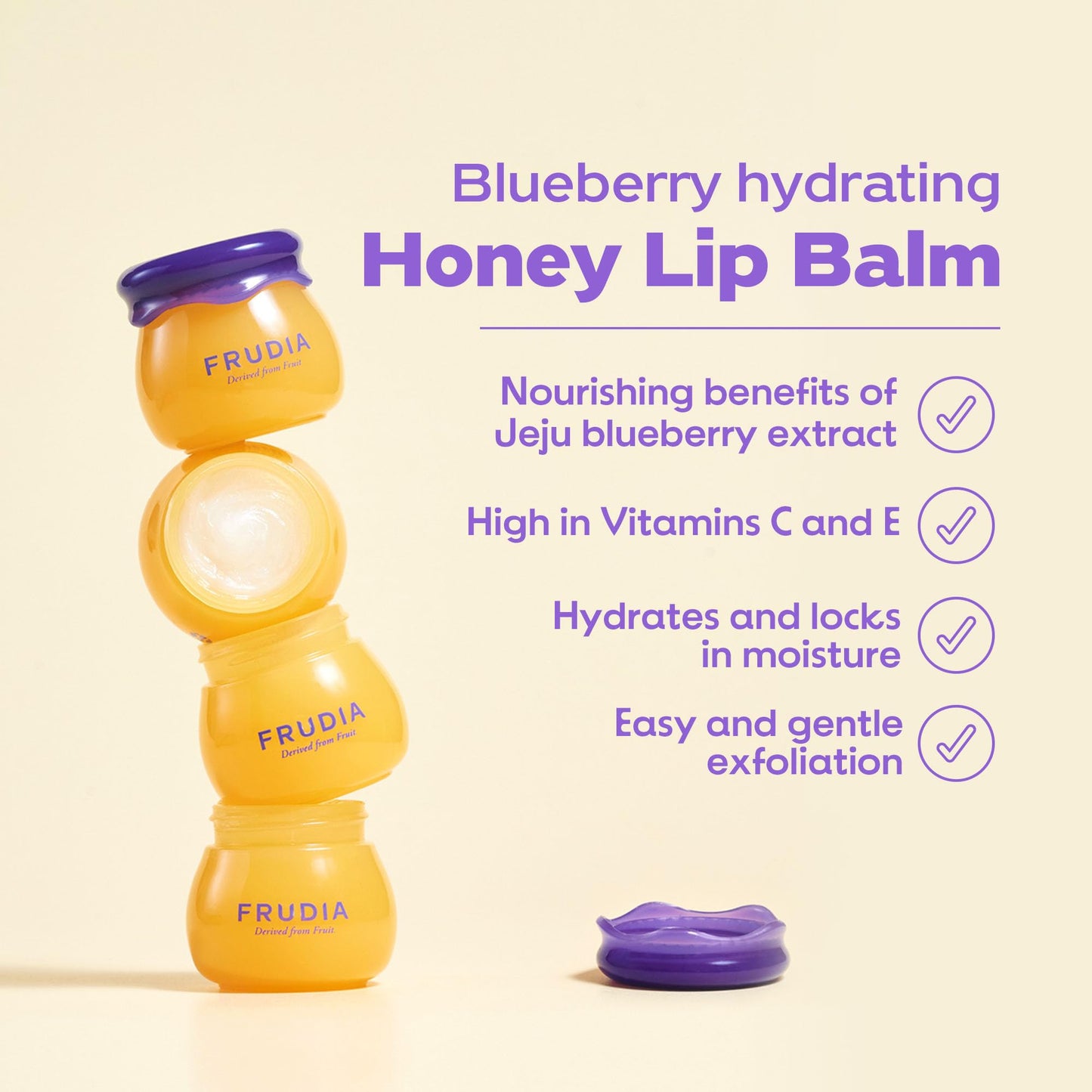 FRUDIA Blueberry Honey Lip Balm, Exfoliating & Moisturizing Dewy Korean Lip Balm for Dry Lips made with Jeju Blueberry & Honey Extracts for Soft