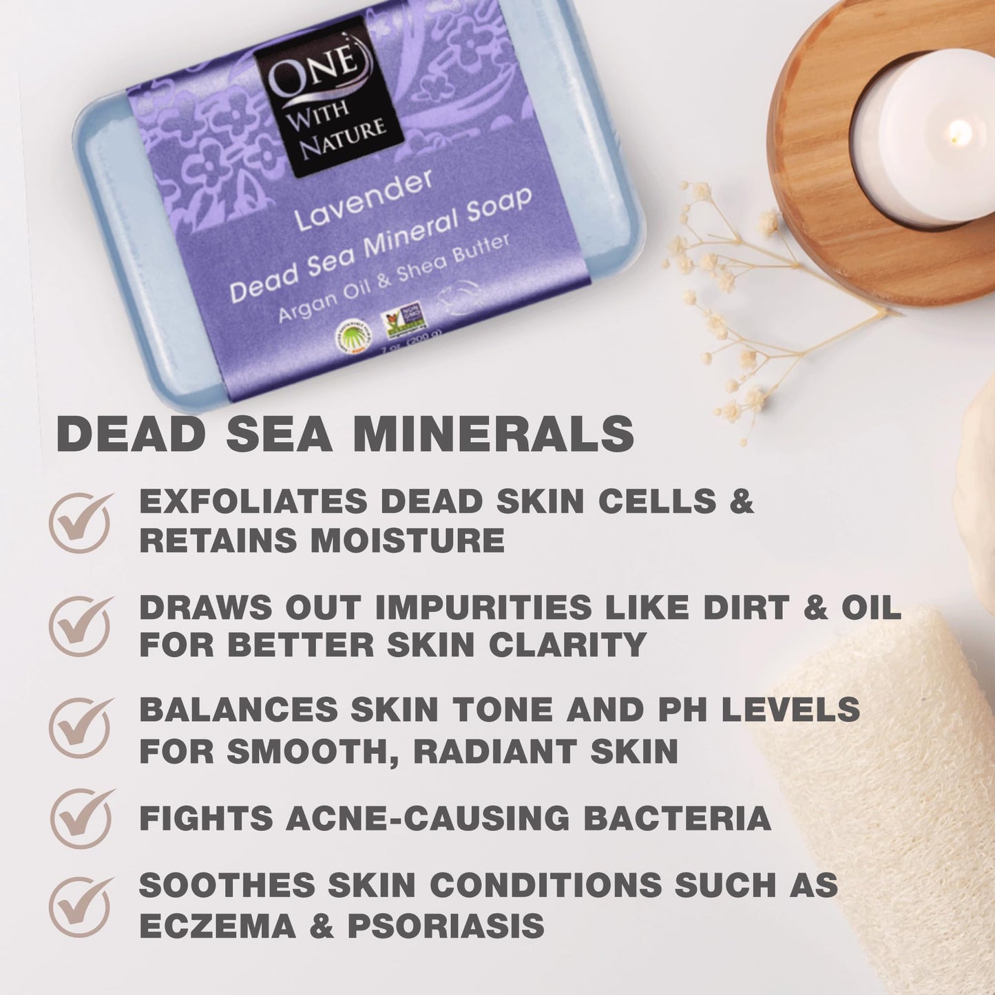 One With Nature Dead Sea Salt Lavender Soap 7oz 3-Pack - Soothing and Exfoliating Soap Bar with Dead Sea Minerals for Face & Body, for Men & Women
