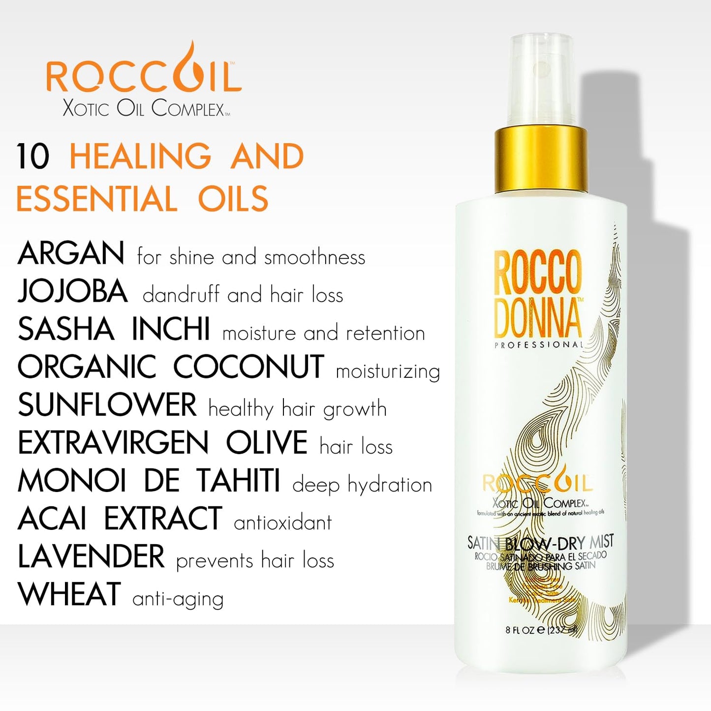 Rocco Donna Leave-In Conditioner for Hair Weightless Style | Satin Blow-Dry Mist Spray | Smoothing and Hydration | 8 oz