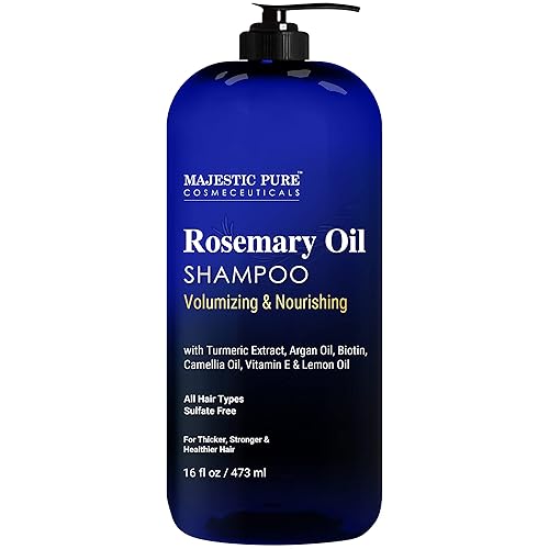 Majestic Pure Rosemary Oil Shampoo for Hair Growth - Volumizing & Nourishing Shampoo - with Vitamin E & Argan Oil - Sulfate Free, for Men & Women - 16