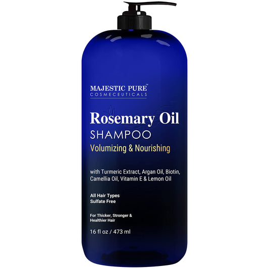 Majestic Pure Rosemary Oil Shampoo for Hair Growth - Volumizing & Nourishing Shampoo - with Vitamin E & Argan Oil - Sulfate Free, for Men & Women - 16