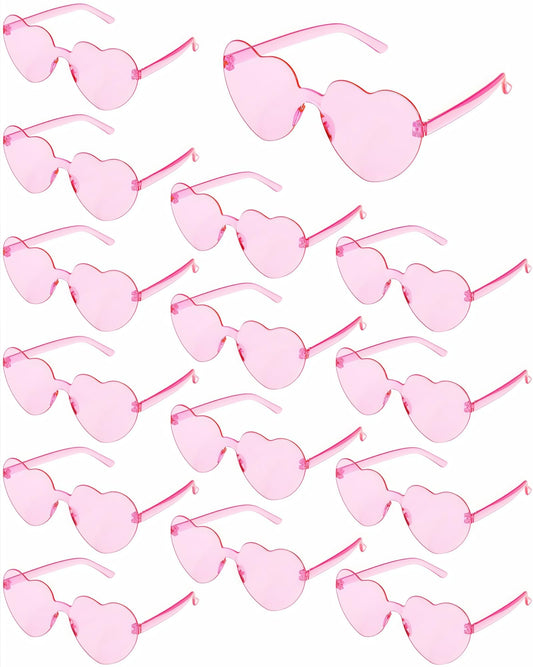 ZHANGBY 15 Pairs Heart Sunglasses for Women Heart Glasses Frameless Trendy Transparent Candy Color Party Sunglasses(Pink)