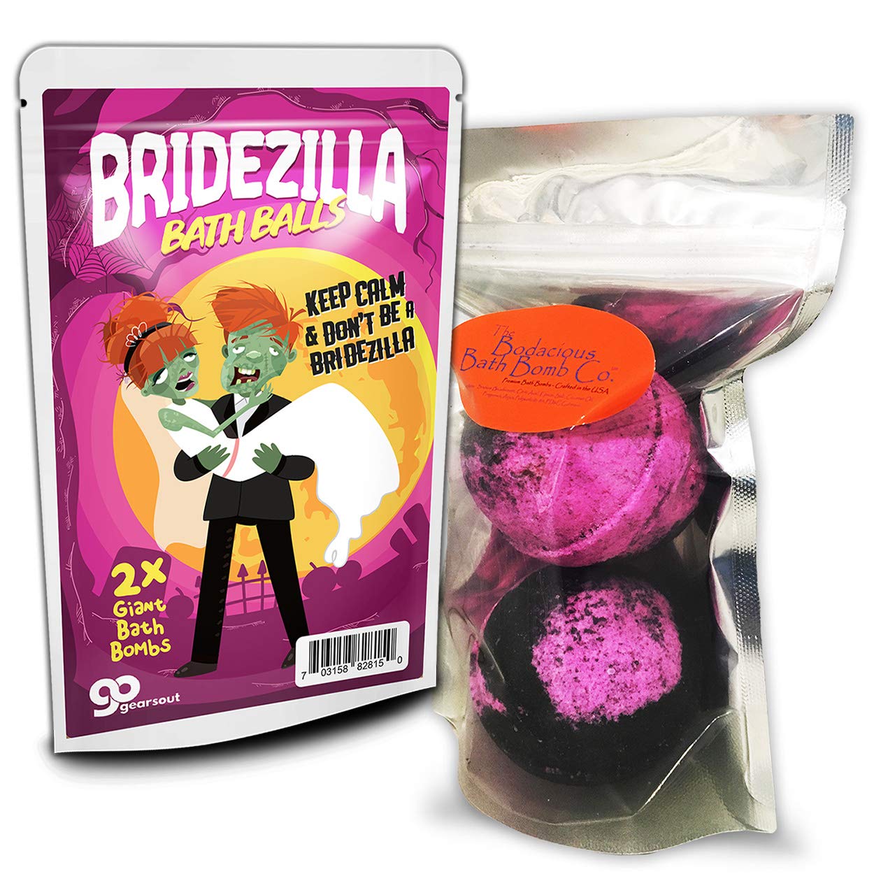 Gears Out Bridezilla Bath Balls - Cartoon Zombie Bride and Groom Design - XL Bath Bath Bombs for Women - Pink and Black, Handcrafted in America, 2 pk