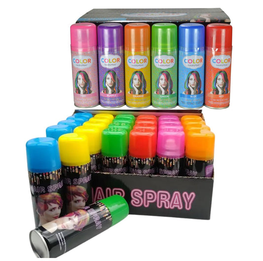 Temporary Hair Color Spray - Case (24 Cans) -Assorted 6 Colors