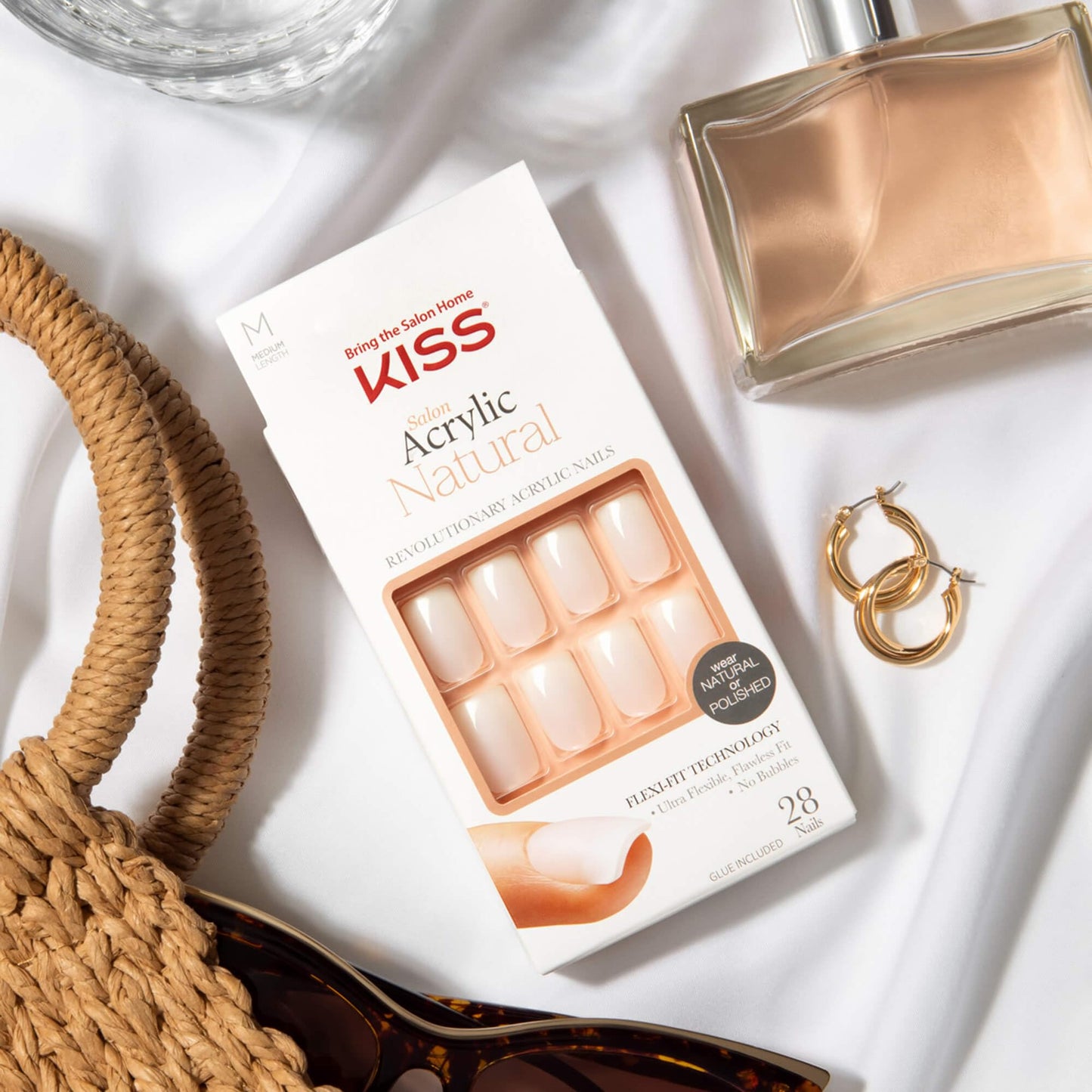 KISS Salon Acrylic, Press-On Nails, Nail glue included, 'Euphoria', French, Medium Size, Square Shape, Includes 28 Nails, 2g Glue, 1 Manicure Stick, 1 Beauty & Personal Care KISS