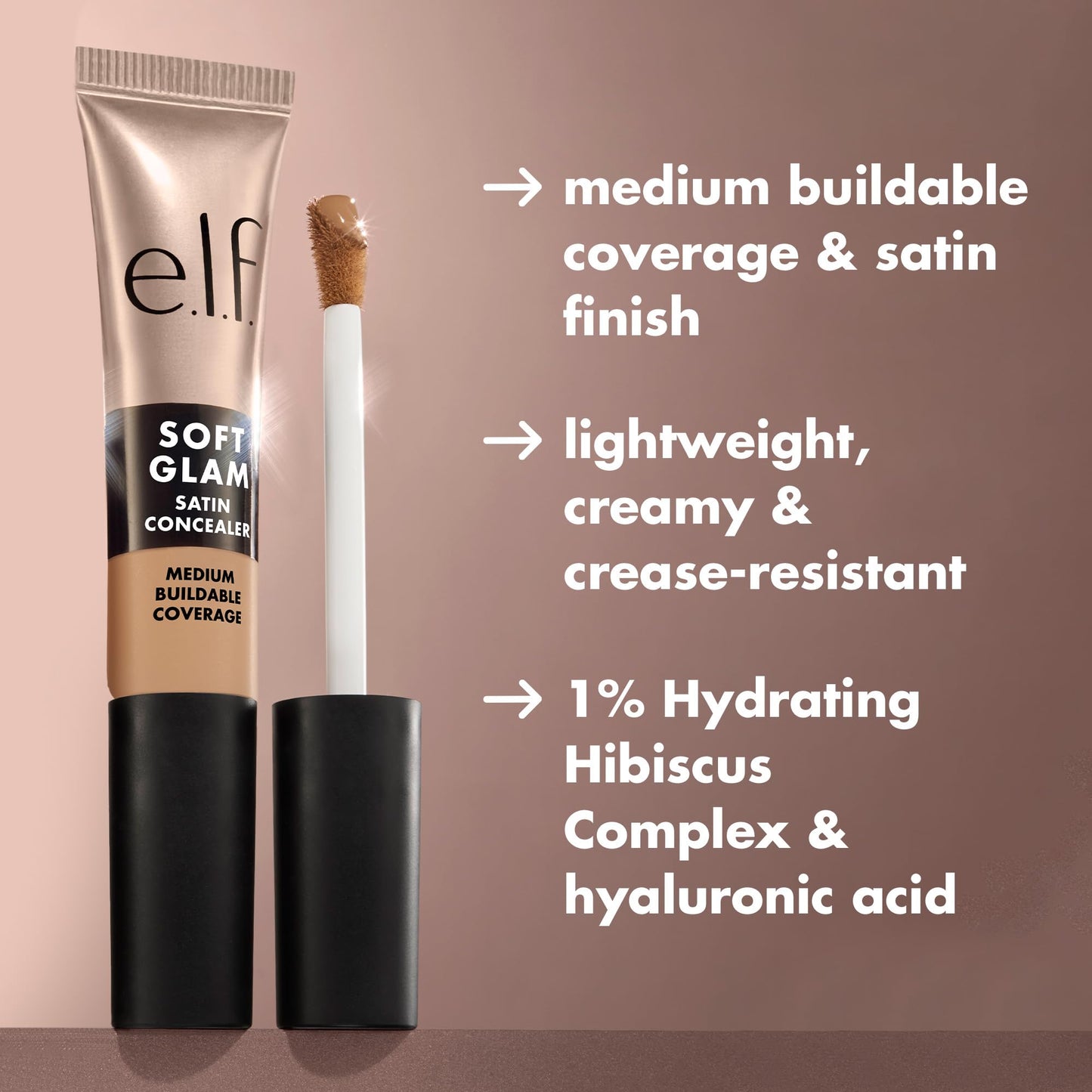 e.l.f. Soft Glam Satin Concealer, Medium Coverage For Blemishes & Under-Eye, Crease-Resistant, Long Lasting, Vegan & Cruelty-Free, 64 Rich Neutral