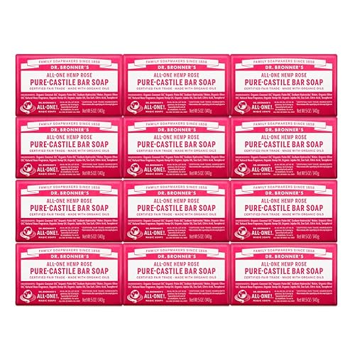 Dr. Bronner's - Pure-Castile Bar Soap - Rose, Made w/Organic Oils, For Face, Body & Hair, Gentle & Moisturizing, Smooth Lather, Biodegradable, Vegan