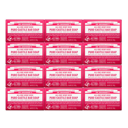 Dr. Bronner's - Pure-Castile Bar Soap - Rose, Made w/Organic Oils, For Face, Body & Hair, Gentle & Moisturizing, Smooth Lather, Biodegradable, Vegan