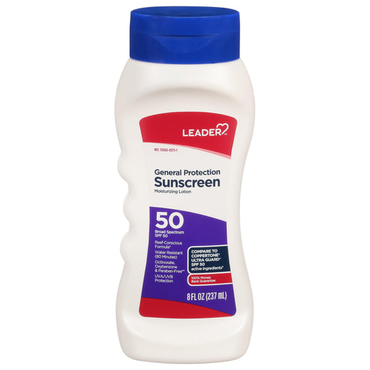 LEADER Sunscreen General Protection Moisturizing Lotion, Broad Spectrum, SPF 50, Water Resistant (80 mins), Reef Friendly Formula, Octinoxate