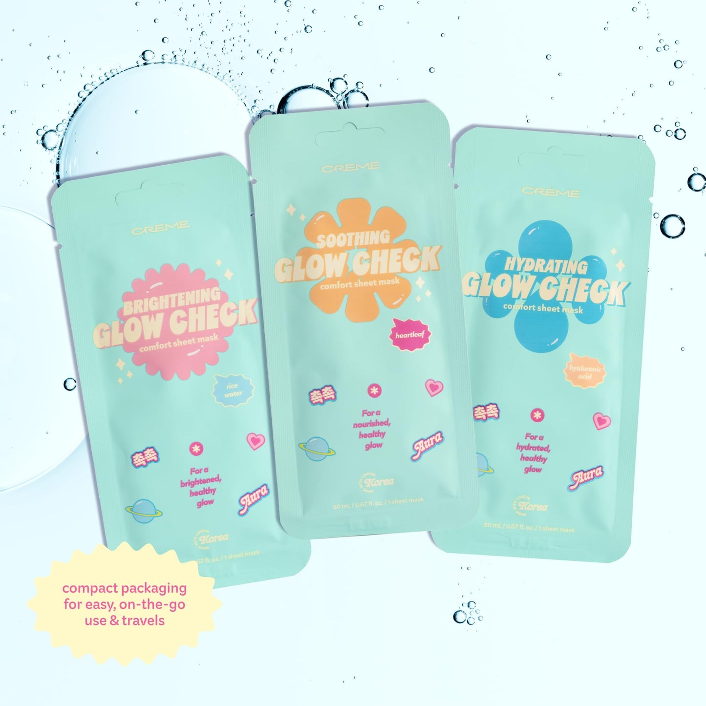The Creme Shop Glow Check Comfort Sheet Mask 5 Pack, Facial Sheet Mask, Korean Skin Care, Hydrating, Brightening, Heartleaf Soothing Glow for Glass
