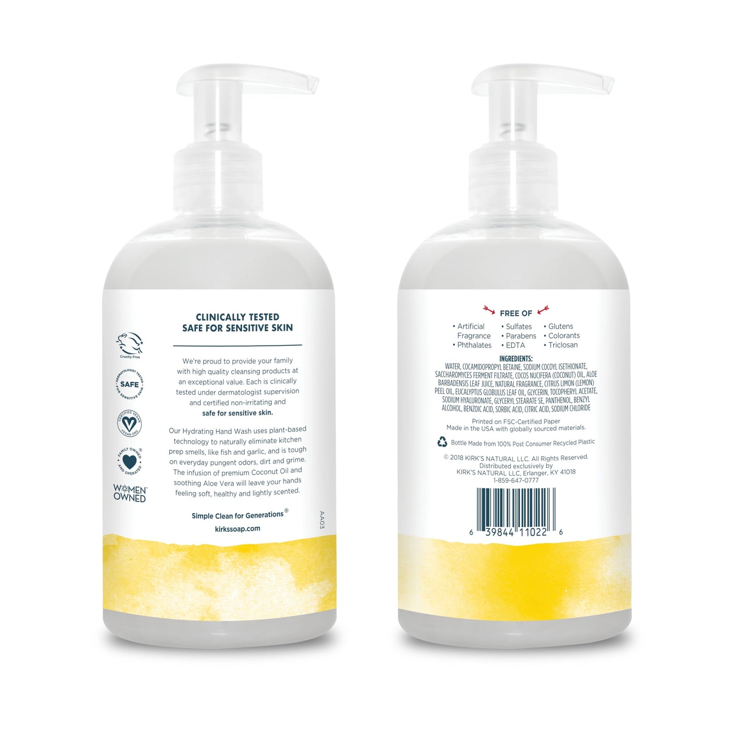 Kirk's Odor-Neutralizing Clean Hand Soap Castile Liquid Soap Pump Bottle | Moisturizing & Hydrating Kitchen Hand Wash | Lemon & Eucalyptus Scent | 12